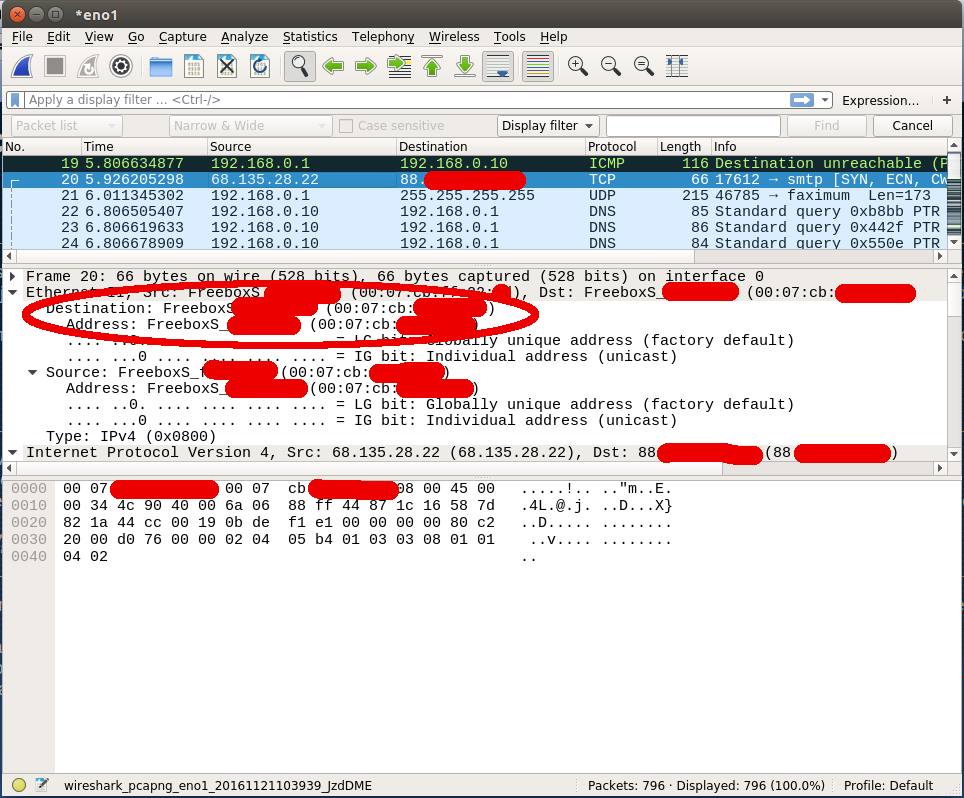 Résultat de l'analyse wireshark