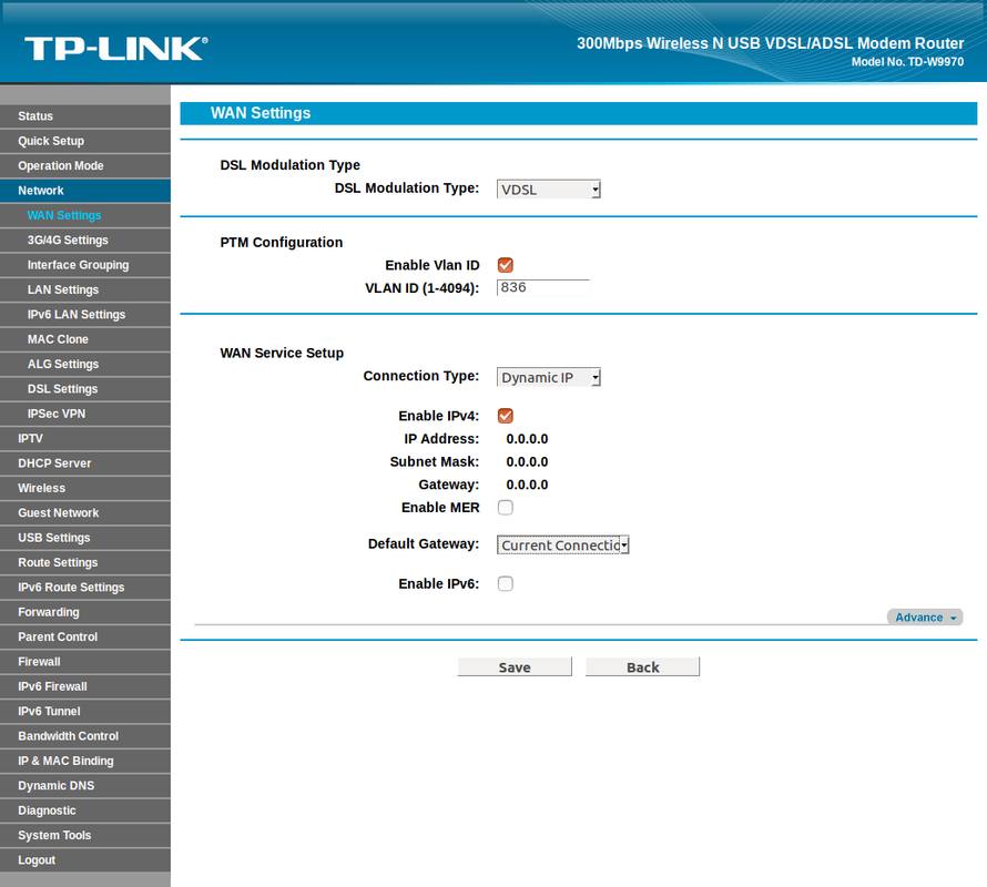 Configuration VDSL avec IP Dynamique